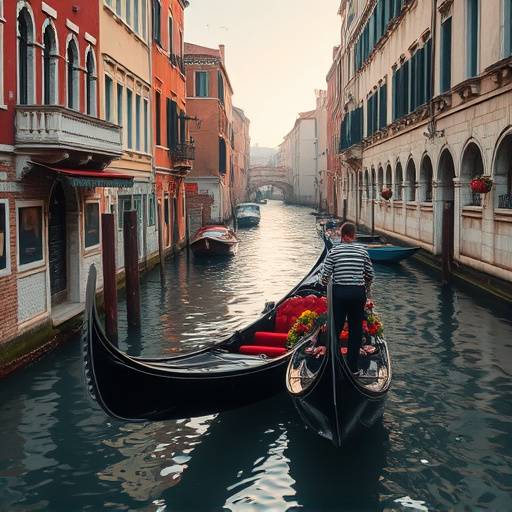 Gondola che naviga lungo i canali di Venezia, Veneto