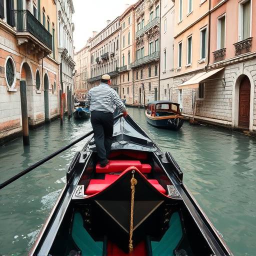 Un gondoliere che rema attraverso i canali di Venezia