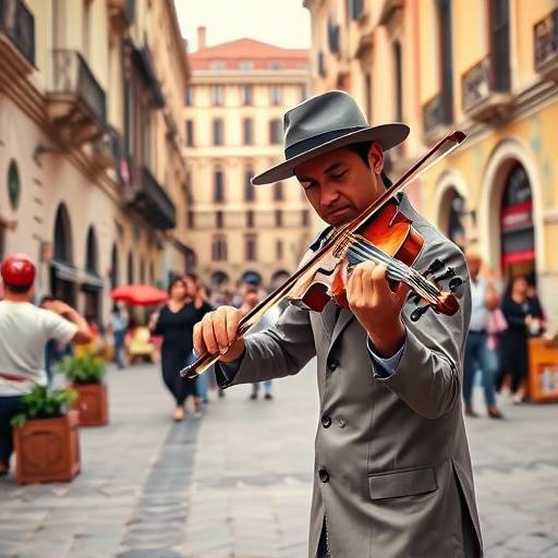 Un violinista che si esibisce in una piazza a Napoli