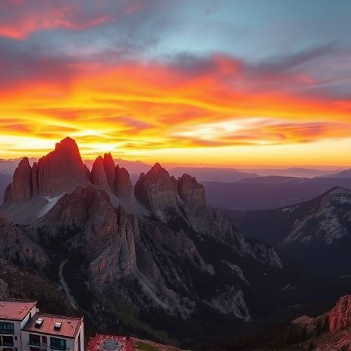 Veduta panoramica delle Dolomiti al tramonto