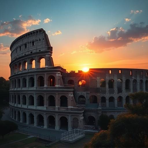 Vista del Colosseo a Roma al tramonto