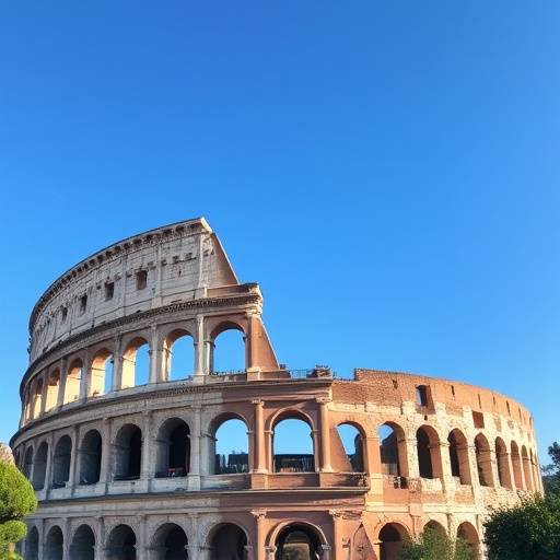 Vista del Colosseo a Roma con un cielo azzurro sullo sfondo